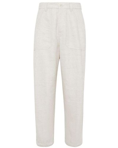 Brunello Cucinelli Relaxed-Fit Chevron Trousers - White