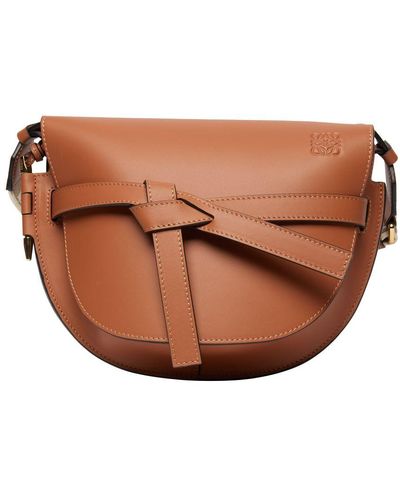 Loewe Small Gate Bag In Soft Calfskin And Jacquard Strap In Tan - Brown