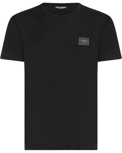 Dolce & Gabbana T-shirt en coton avec plaque à logo - Noir