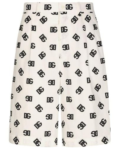 Dolce & Gabbana Cotton Poplin Shorts With Dg Monogram Print - White
