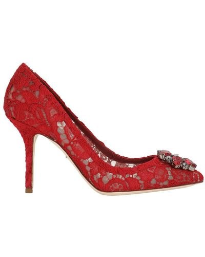Dolce & Gabbana Taormina Lace With Crystals Pumps - Red