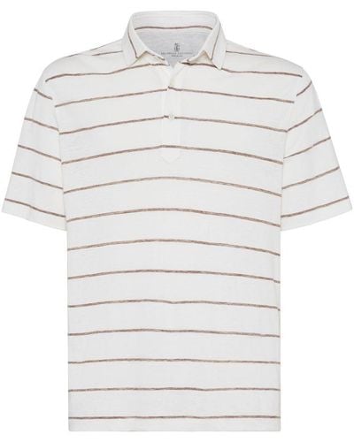 Brunello Cucinelli Linen-cotton Striped Polo Shirt - White