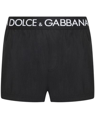 Dolce & Gabbana Short Swim Trunks With Branded Stretch Waistband - Black