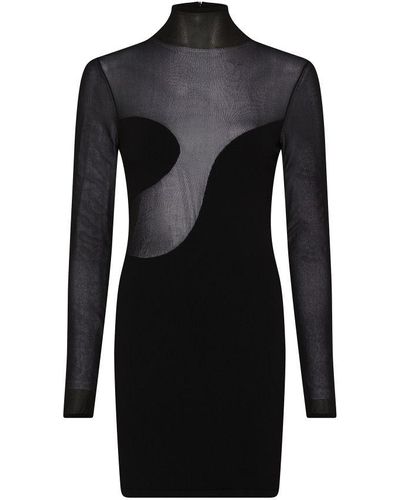 Nensi Dojaka Asymmetric Semi-sheer Mini Dress - Black
