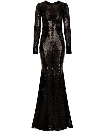 Dolce & Gabbana Long Sequined Dress With Corset Detailing - Black