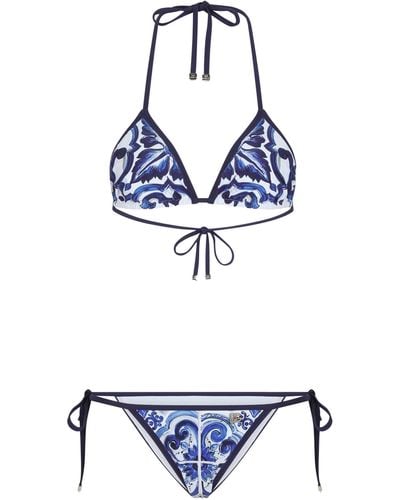Dolce & Gabbana Bikini imprimé à bonnets triangles - Bleu