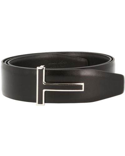 Tom Ford Leather Reversible T Icon Belt - Black