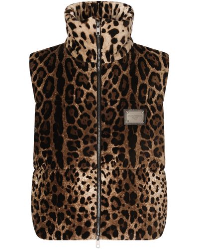 Dolce & Gabbana Ärmellose Jacke mit Leoparden-Print - Braun