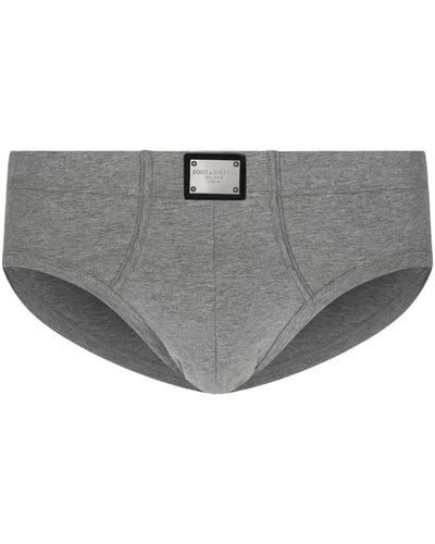 Dolce & Gabbana Two-way-stretch Cotton Mid-rise Briefs With Logo Tag - Grey