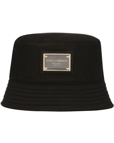 Dolce & Gabbana Nylon Bucket Hat With Branded Plate - Black