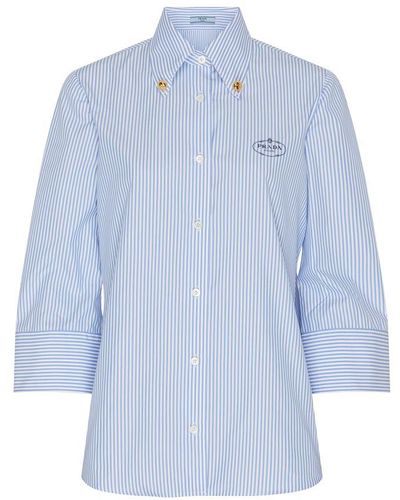 Prada Three-Quarter-Sleeve Striped Shirt - Blue