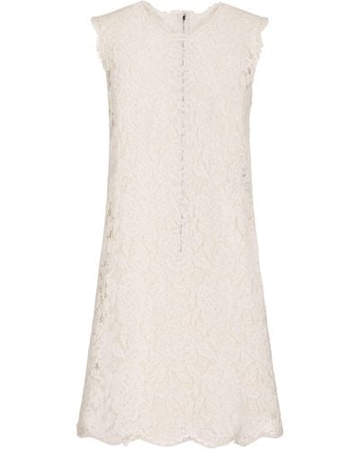 Dolce & Gabbana A-Linien-Kleid aus Stretch-Spitze mit Branding - Natur