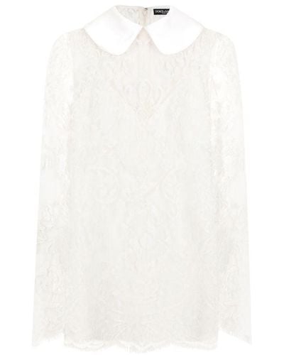 Dolce & Gabbana Short Lace Dress With Satin Neck - White