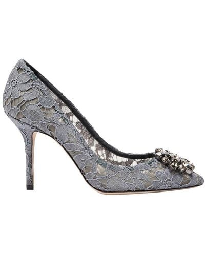 Dolce & Gabbana Taormina Lace With Crystals Court Shoes - Grey
