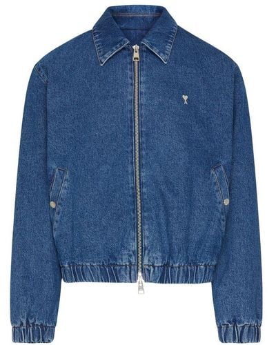 Ami Paris Ami De Caur Zipped Denim Jacket - Blue