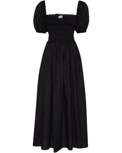 Matteau Shirred Bodice Peasant Dress - Black