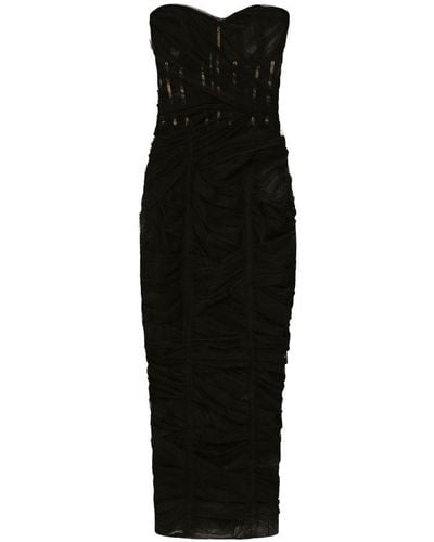 Dolce & Gabbana Draped Tulle Bustier Midi Dress - Black