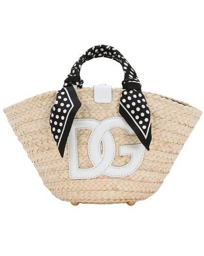 Dolce & Gabbana Small Straw Kendra Bag With Dg Logo - Metallic