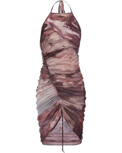 Balmain Kurzes Kleid aus drapiertem Tüll mit Pastel-Print - Lila