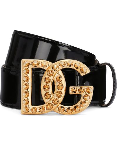 Dolce & Gabbana Gürtel aus poliertem Kalbsleder mit DG-Logo - Schwarz