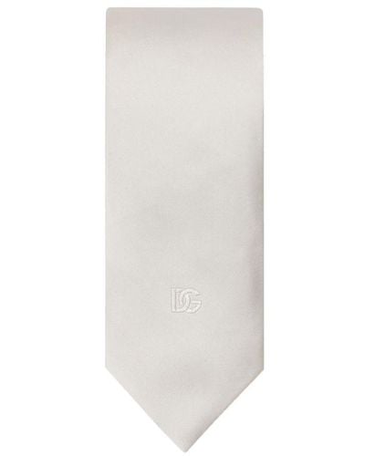 Dolce & Gabbana Silk Tie With Dg Logo - White