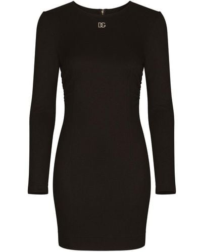 Dolce & Gabbana Short Milano Rib Dress With Dg Logo - Black