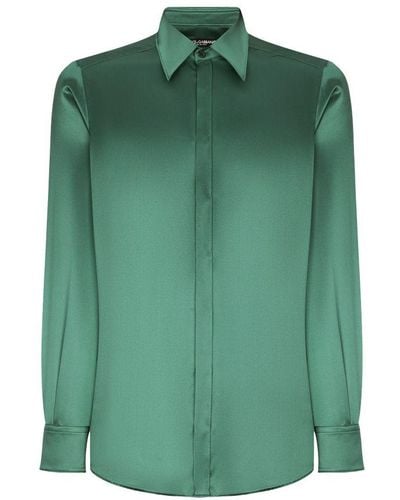 Dolce & Gabbana Silk Satin Martini-Fit Shirt - Green