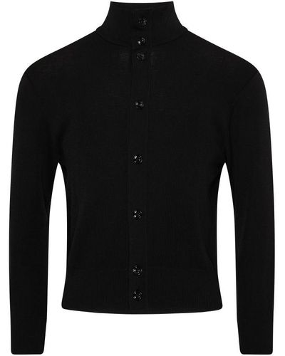 Lemaire Knitted Shirt With Convertible Collar - Black