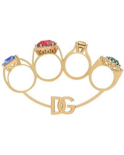 Dolce & Gabbana Glass Crystal Knuckleduster Ring - Metallic