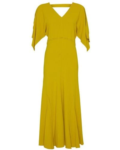 Victoria Beckham V-Neck Bias Godet Dress - Yellow