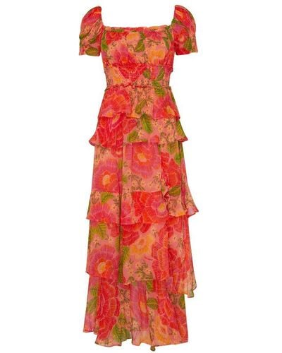 FARM Rio Blooming Floral Chiffon Maxi Dress - Red