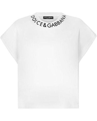 Dolce & Gabbana Jersey T-shirt With Logo On Neck - White
