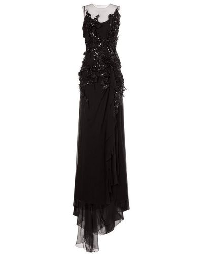 Alberta Ferretti Long Dress With Sequin Embroidery - Black