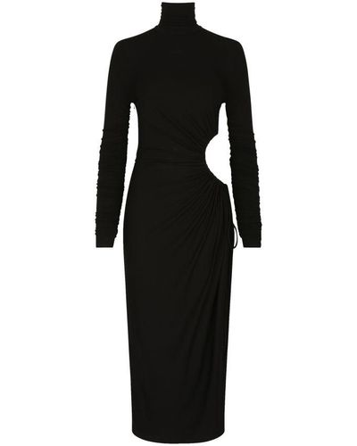 Dolce & Gabbana High Collar Jersey Longuette Dress With Cutouts - Black