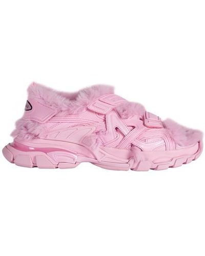 Balenciaga Track Fake Fur Sandals - Pink