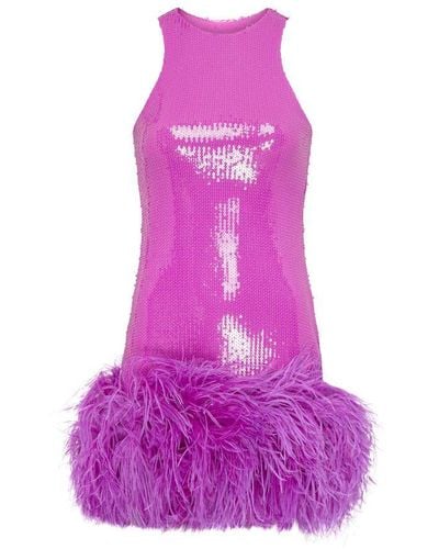 David Koma Feather Sleaveless Mini Dress - Purple