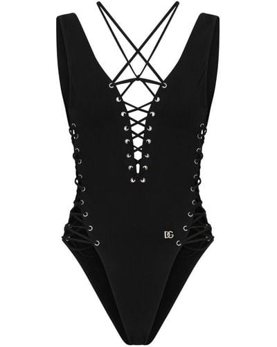 Dolce & Gabbana One-piece Swimsuit With Plunging Neckline - Black