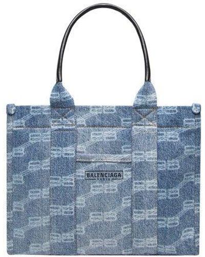 Balenciaga Hardware Small Tote Bag With Strap Bb Monogram Bleached Denim Blue