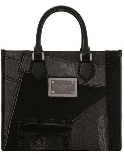Dolce & Gabbana Small Denim Patchwork Tote Bag - Black