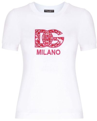 Dolce & Gabbana Jersey T-Shirt With Dg Logo Patch - White
