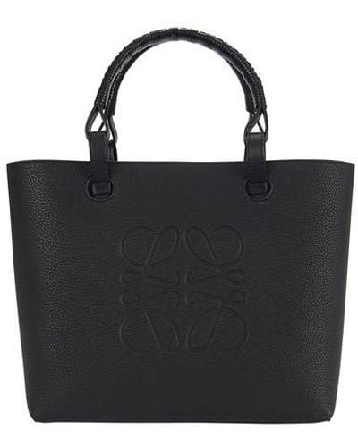 Loewe Small Anagram Tote Bag In Grained Calfskin - Black