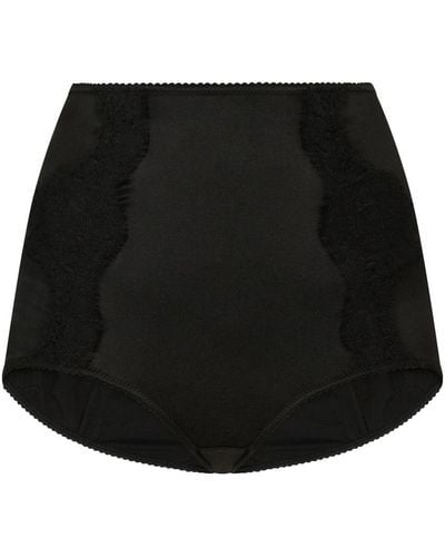 Dolce & Gabbana Satin High-waisted Panties With Lace Details - Black