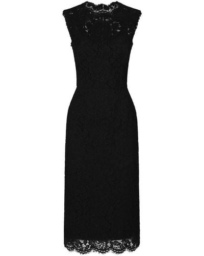 Dolce & Gabbana Branded Stretch Lace Calf-length Dress - Black