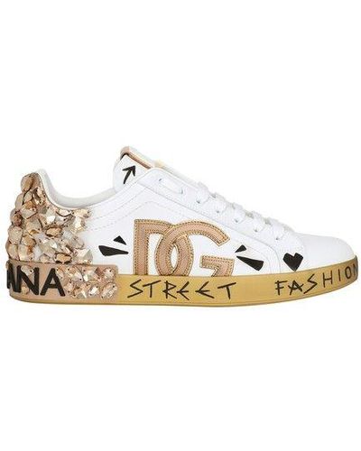 Printed calfskin nappa Portofino sneakers with DG logo and embroidery main image 0