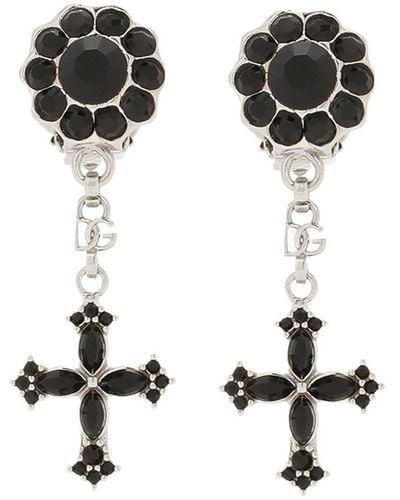 Dolce & Gabbana Drop Earrings With Crosses - Black