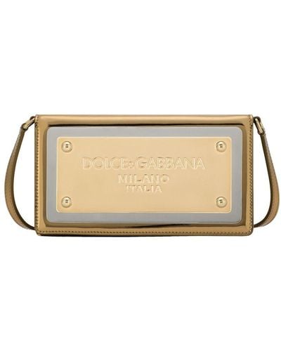 Dolce & Gabbana Phone Bag With Branded Maxi-Plate - Natural