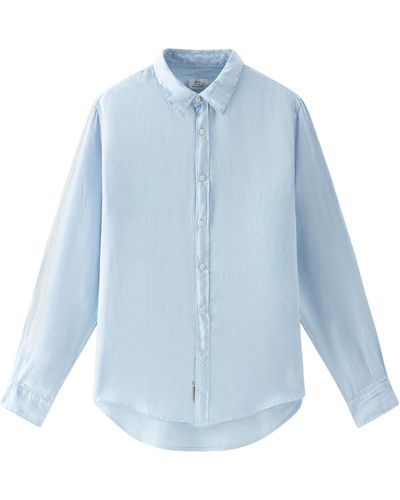Woolrich Stückgefärbtes Hemd aus reinem Leinen - Blau