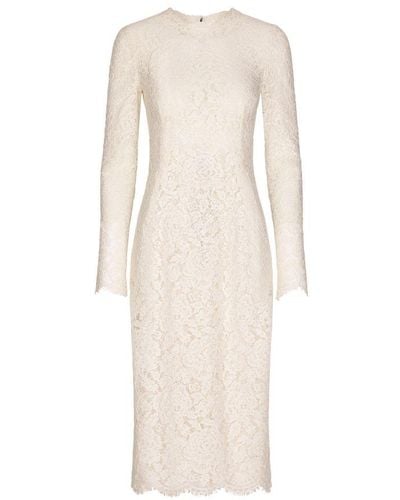 Dolce & Gabbana Long-Sleeved Stretch Lace Dress - Natural