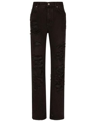 Dolce & Gabbana Flared Jeans With Ripped Details - Black