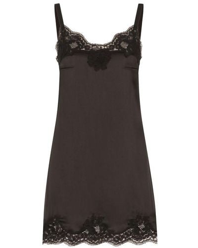 Dolce & Gabbana Satin Lingerie-style Slip With Lace Detailing - Brown